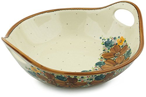 Polish Pottery Bowl with Handles 12-inch UNIKAT