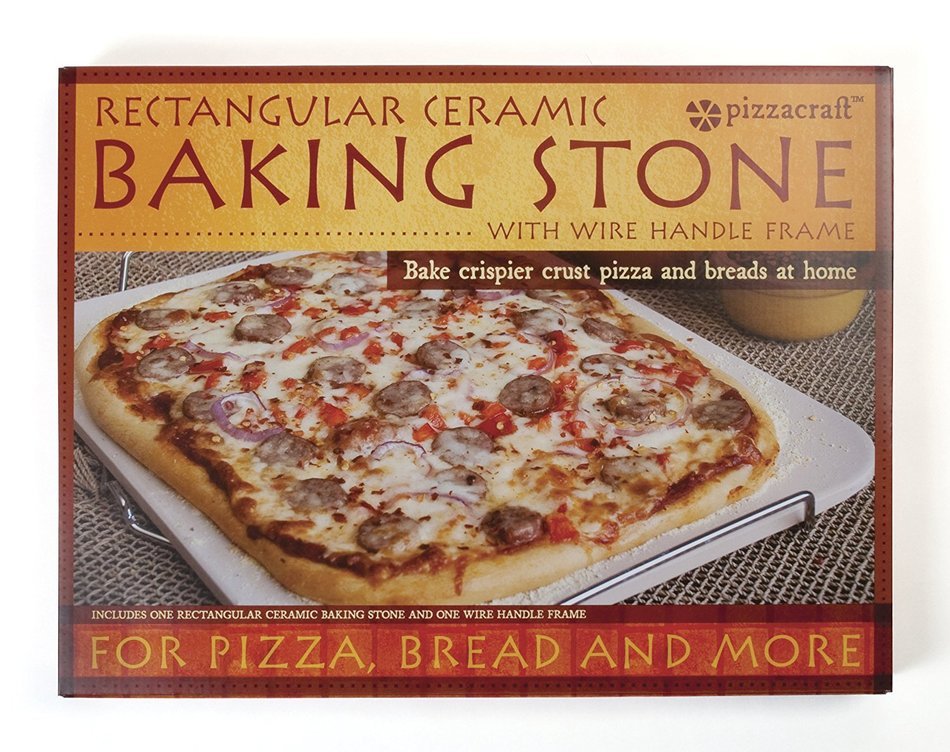 Pizzacraft PC0002 15' x 12.1' Rectangle Ceramic Baking/Pizza Stone with Wire Frame