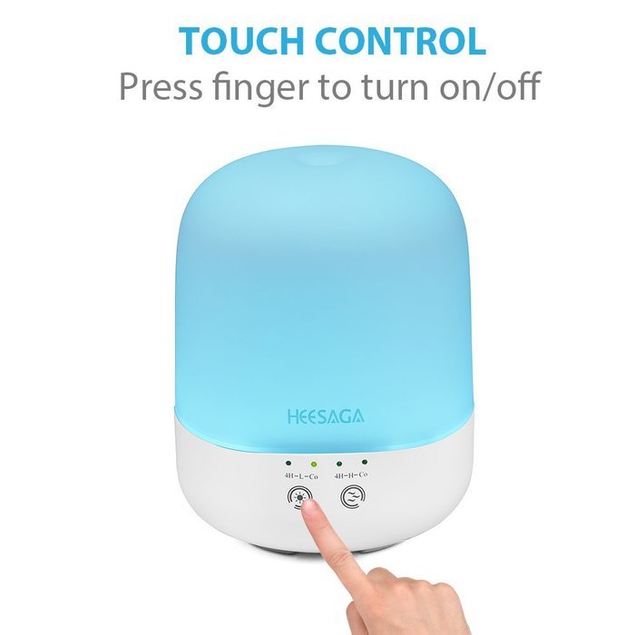 HEESAGA Essential Oil Diffuser, 300ml Ultrasonic Air Humidifier with Touch Control and 7 Color Changing LED, Waterless...