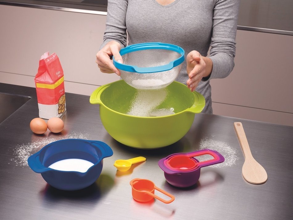 AOTO 10 Piece Multi-Color Compact Mixing Bowls, Food Prep and Measuring Nesting Set (10 piece, Multicolored) N4