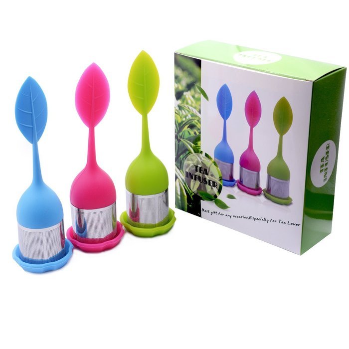 Tea Infuser, Olmesar 3-Pack Silicone Loose Leaf Strainer Handle With Stainless Steel Cylindrical Silicone Leaf...