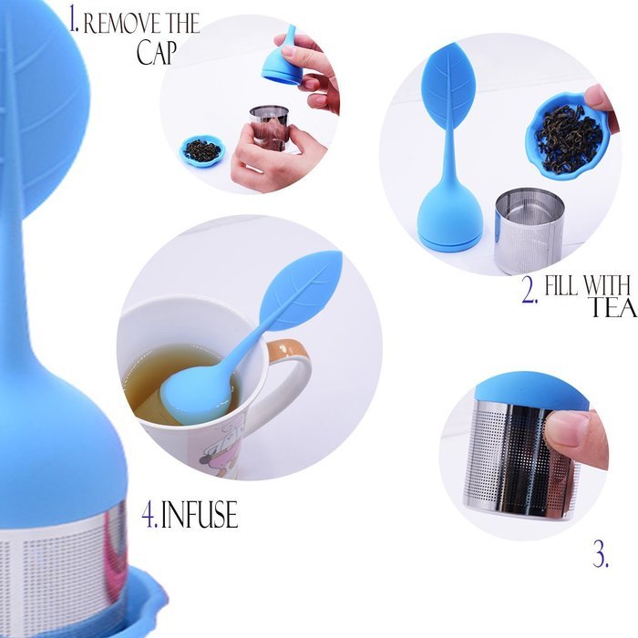 Tea Infuser, Olmesar 3-Pack Silicone Loose Leaf Strainer Handle With Stainless Steel Cylindrical Silicone Leaf... N3