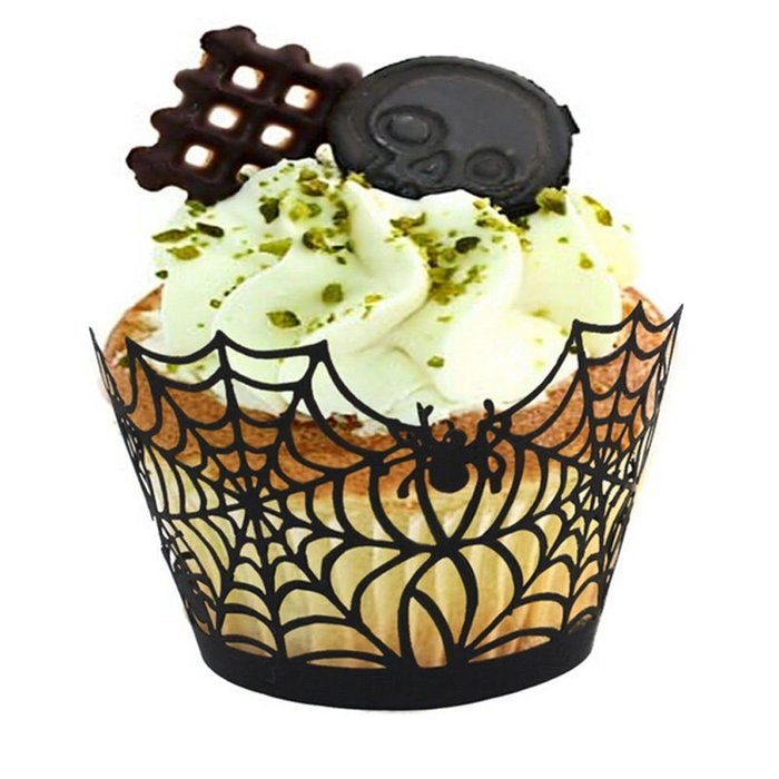 Gogoforward Halloween Cupcake Wrappers Hollow Cobwebs Cupcake Paper Baking Cup Laser Cut Design Cup Liners, Pack...
