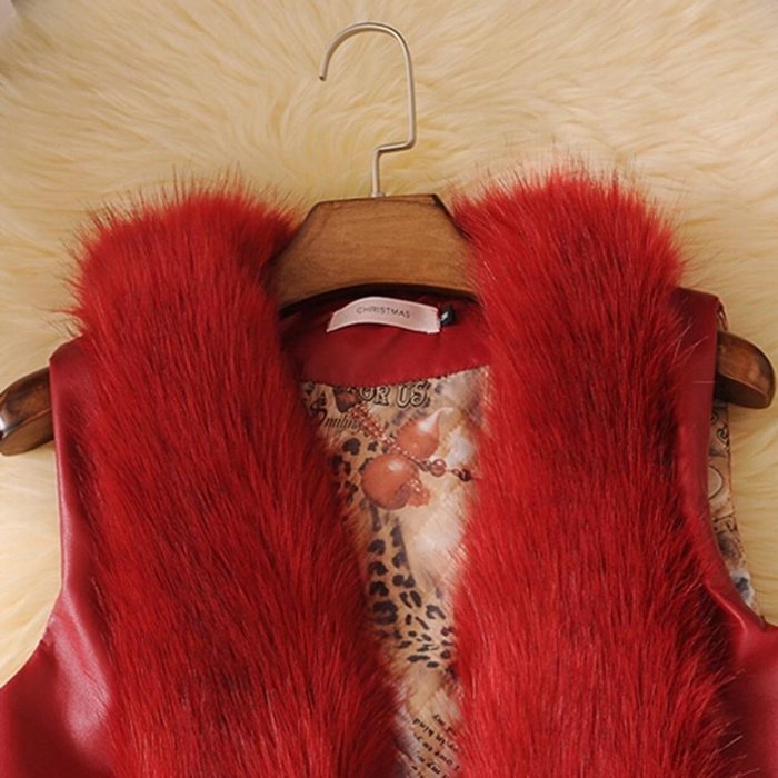 Spritech(TM) Women's Girls Fashion Winter Short Faux Fur Wool Vest PU Leather Jacket N13