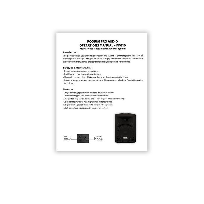 Podium Pro Studio ABS Speaker 8" Two Way Pro Audio Monitor and Stand DJ Set for PA Home or Karaoke PP8101SET1 N2