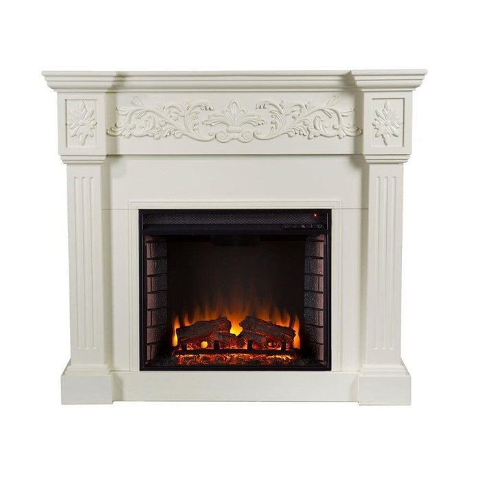 Michael 44 in. Freestanding Carved Indoor Portable Ivory White Electric Fireplace N8