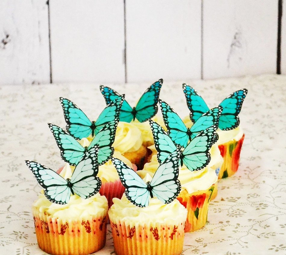 Edible Butterflies &copy; - Ombre Monarchs Turquoise- Set of 12 - Cake and Cupcake Toppers, Decoration