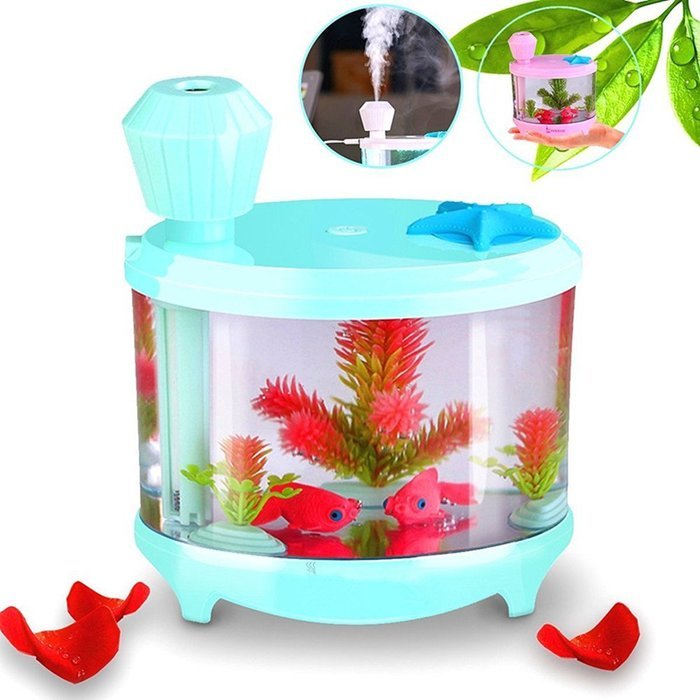 460ml Mini Ultrasonic Fish Tank Air Humidifier with USB Powered LED Night Light for Home Room Bedroom Office (... N12