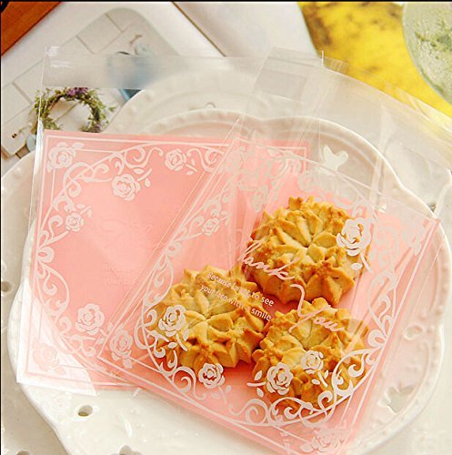 100 PCS Lovely Cute Bowknot OPP Self Adhesive Cookie Bakery Candy Biscuit Roasting Treat Gift DIY Plastic Bag... N6