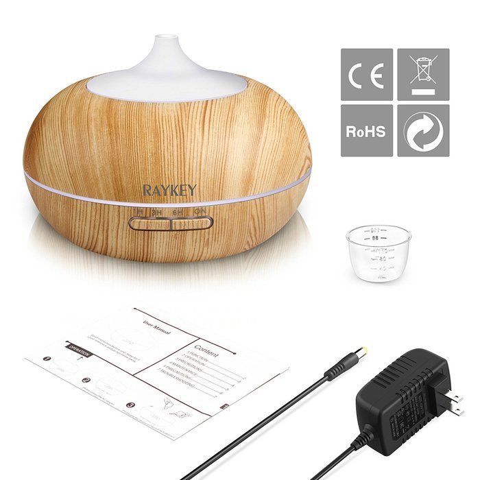 Cool Mist Diffuser, Raykey 300ml Aroma Essential Oil Ultrasonic Humidifier with 7 LED Colors Changing & 4 Timer... N6