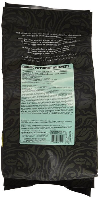 Metropolitan Tea 200 Count Pyramid Shaped Teabags, Organic Peppermint Willamette Tea