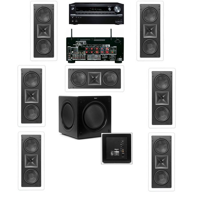 Klipsch KL-6502-THX In-wall LCR Speaker 7.1-SW-310-Onkyo TX-NR838 7.2 Channel (7 Speakers)