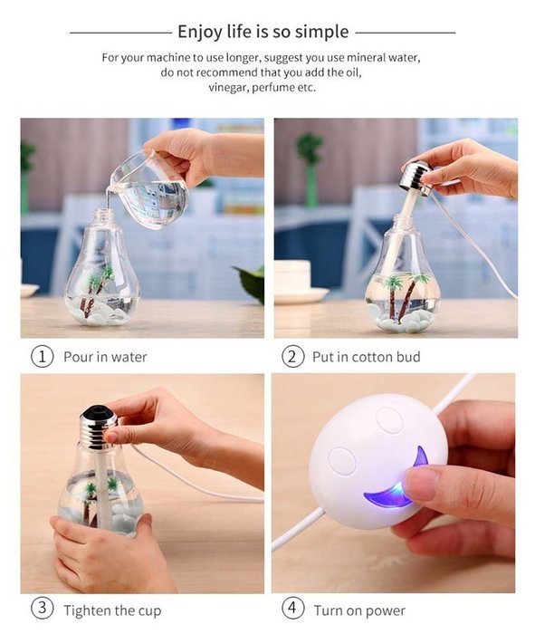 SunKinFon SKF-BH-01 USB Ultrasonic Bulb Humidifier Home Office Mini Aromatherapy Colorful LED Night Light Bulb... N10