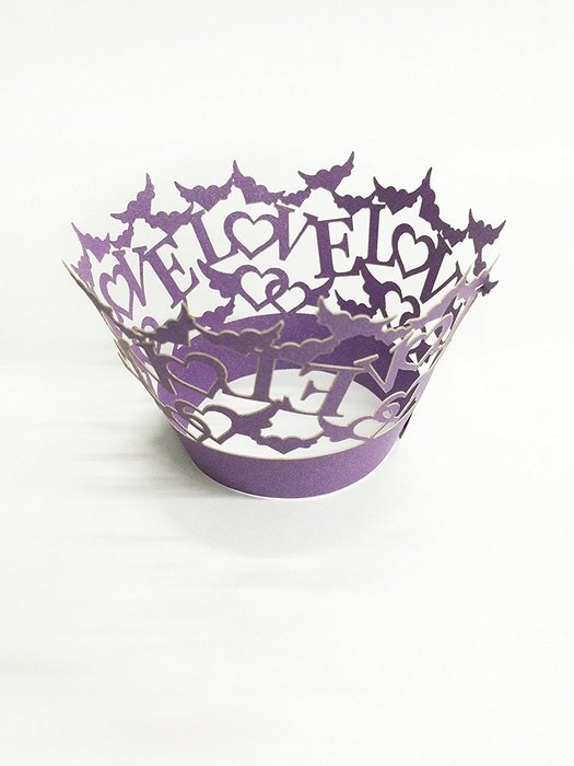 HUAL Cupcake Wrappers 50 Filigree Artistic Bake Cake Paper Cups LOVE Lace Laser Cut Liner Baking Cup Muffin Case...