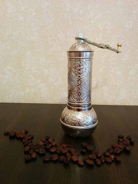 Armenian Handmade Antique Coffee Grinder, 3 Different Colors, 7.5'' (Silver)