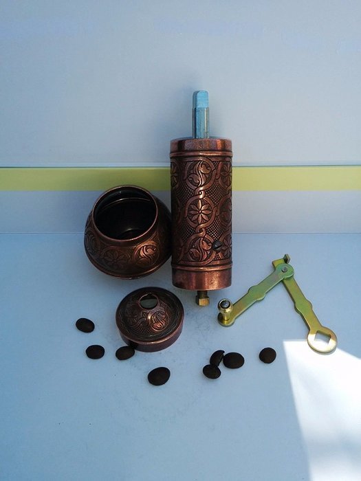 Armenian Handmade Antique Coffee Grinder, 3 Different Colors, 7.5'' (Silver) N2