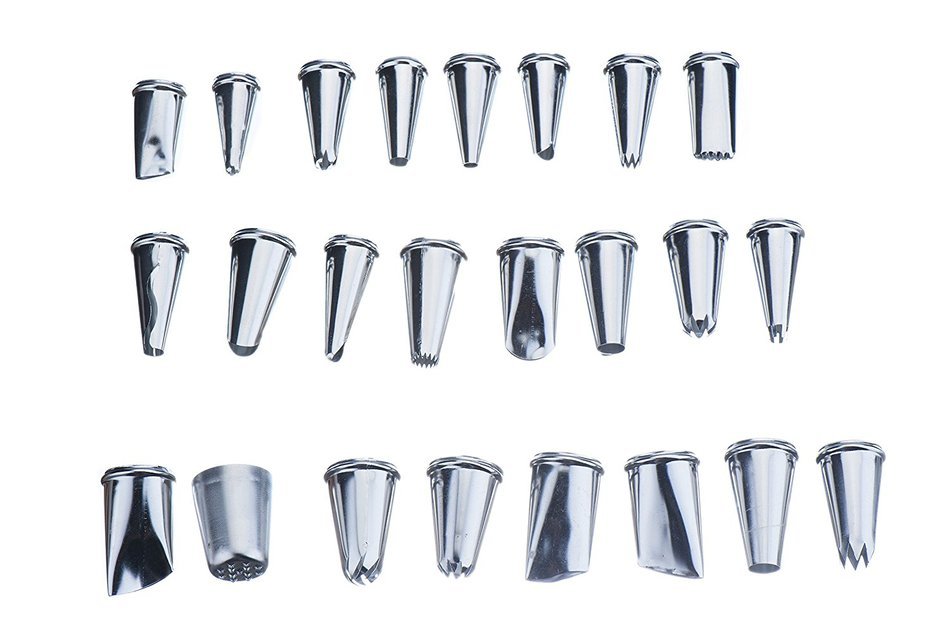 VonShef 24 Piece Stainless Steel Piping Bag Tips / Nozzles for Royal Icing, Buttercream or Frosting Cakes and...
