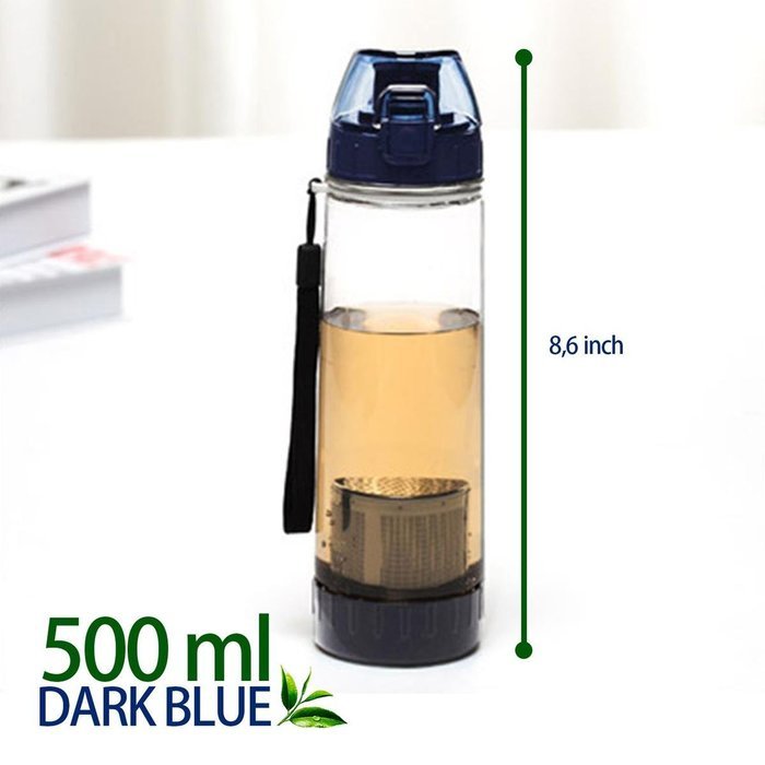 Day Tea Bottle | Heavy Duty 17 Oz Bottle with Loose Leaf Tea and Dark Blue Fruit Infuser Design | Premium Environmental...
