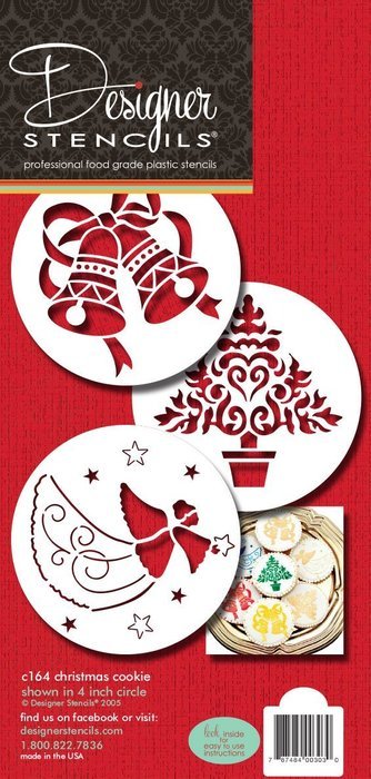 Designer Stencils C164 Christmas Cookie Stencils (Christmas Tree - Angel - Bells), Beige/semi-transparent