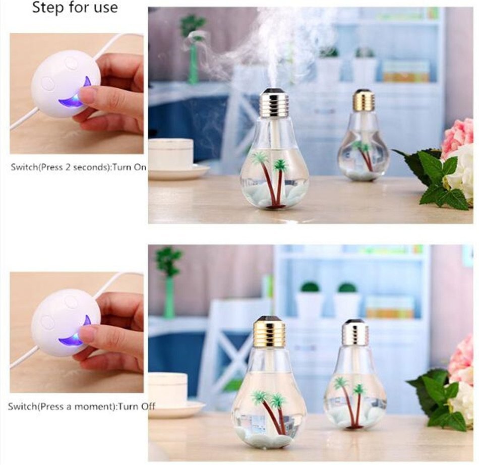 Maogo Bulb Shape Air Humidifier Dry Protect With Changing 7 Color LED Lights Electric Aromatherapy Essential Oil... N4