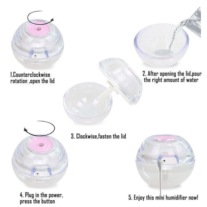 GetMine USB Bright Color Mini Mist Humidifier Air Purifier, Pink N16