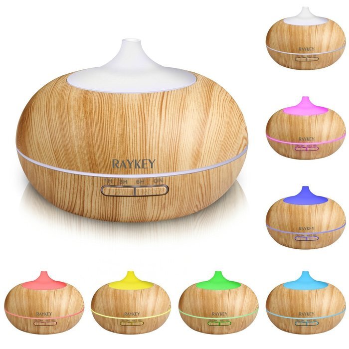 Cool Mist Diffuser, Raykey 300ml Aroma Essential Oil Ultrasonic Humidifier with 7 LED Colors Changing & 4 Timer... N9