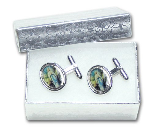 SILVER-Colored Men's Cuff Links. Oval shape Virgin Mary Cufflinks