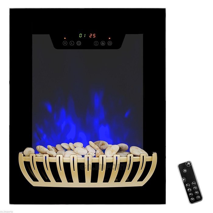 Wall Mount Tempered Glass Electric Fireplace Heat Touch Screen Timer 2 Setting N16