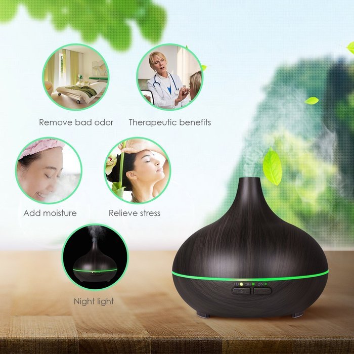 Victsing 150ml Mini Ultrasonic Aroma Essential Oil Diffuser, Wood Grain Cool Mist Humidifier for Office Home Study... N7