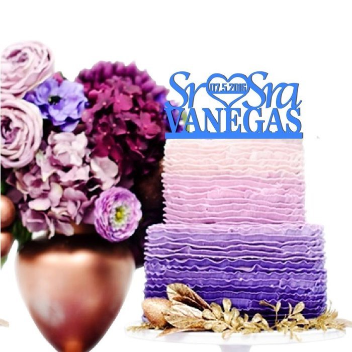 Sugar Yeti Made In USA Personalized Wedding Cake Topper Sr Heart Sra With Date #55 Gold Mirror