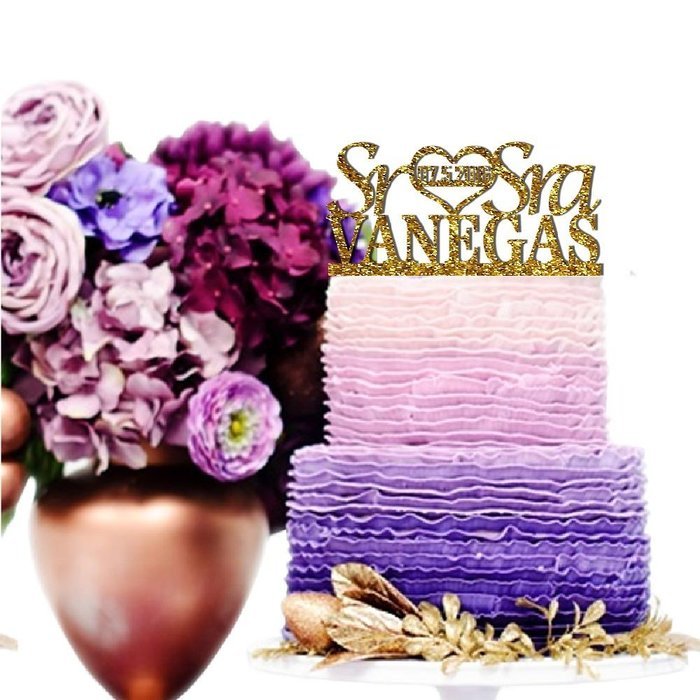 Sugar Yeti Made In USA Personalized Wedding Cake Topper Sr Heart Sra With Date #55 Gold Mirror N3