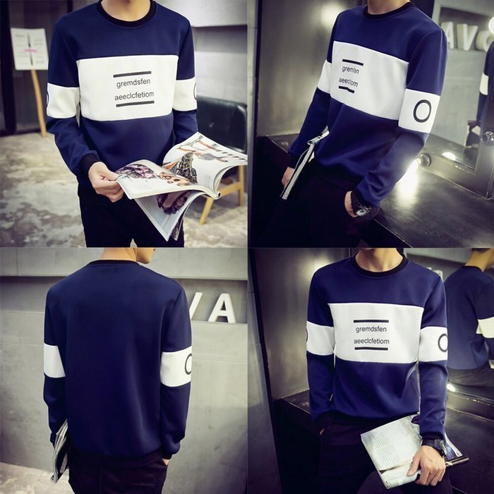 Spritech(TM) Men's Fashion Comfort Winter Space Cotton Hoodie Round Collar Pullover Sweatshirt Navy XXL N9