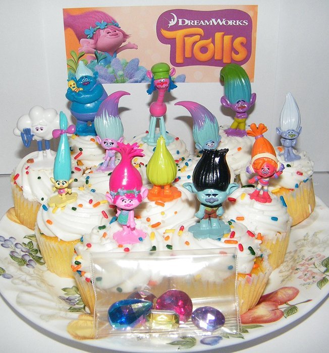 Dreamworks Trolls Movie Deluxe Mini Cake Toppers Cupcake Decorations Set of 17 with Figures and "Treasure Troll...