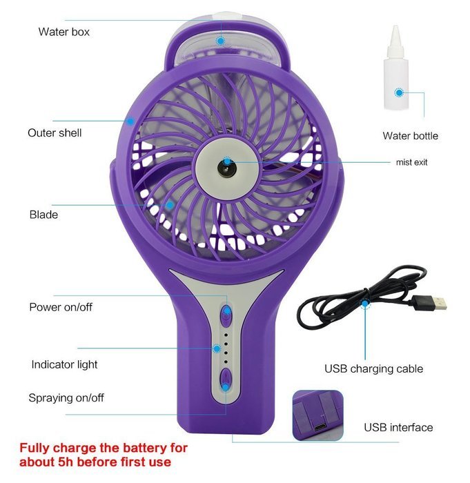 Welltop Mini Handheld USB Misting Fan with Personal Cooling Mist Humidifier Rechargeable Portable Mini Misting... N14
