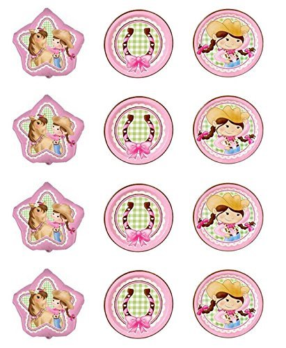 Pink Cowgirl Edible Cupcake Toppers - Set of 12