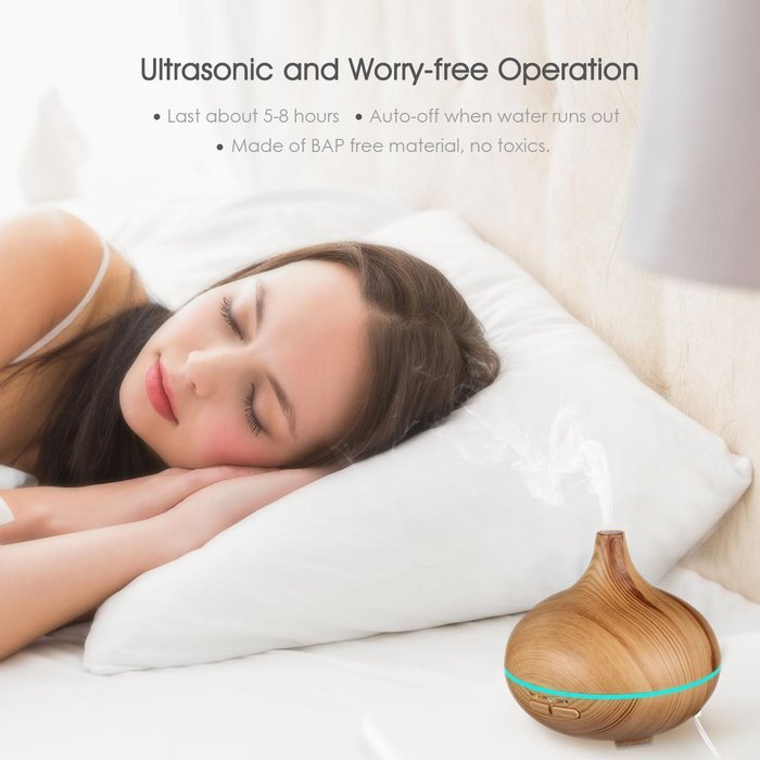 Victsing 150ml Mini Ultrasonic Aroma Essential Oil Diffuser, Wood Grain Cool Mist Humidifier for Office Home Study... N13