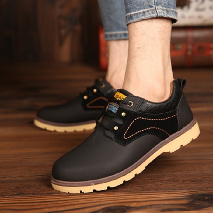 Spritech(TM) Men's Fashion British Comfort Non-slip Round Toe Work Shoe Flat Martin Boots Black N6