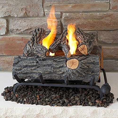 Real Flame 18-inch Convert-To-Gel Cast Concrete Log, Metal Grate and Lava Rock Set