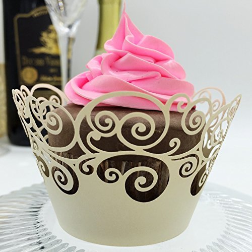 CozyT 50 PACK Cupcake Wrappers Artistic Bake Cake Paper Cups Vine Lace Laser Cut Liner Baking Cup Muffin Case...