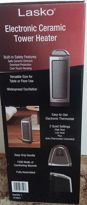 Lasko Electronic Ceramic Tower Heater with Electric Control Model CT 16511 - Fully Assembled - 16 '' Tall With...