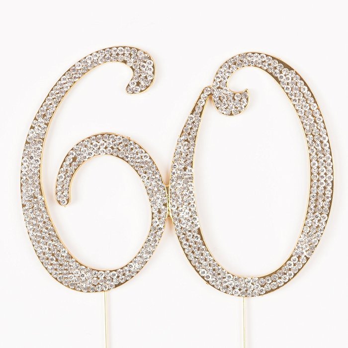 60 Cake Topper for 60th Birthday or Anniversary Gold Party Supplies & Decoration Ideas (Gold)
