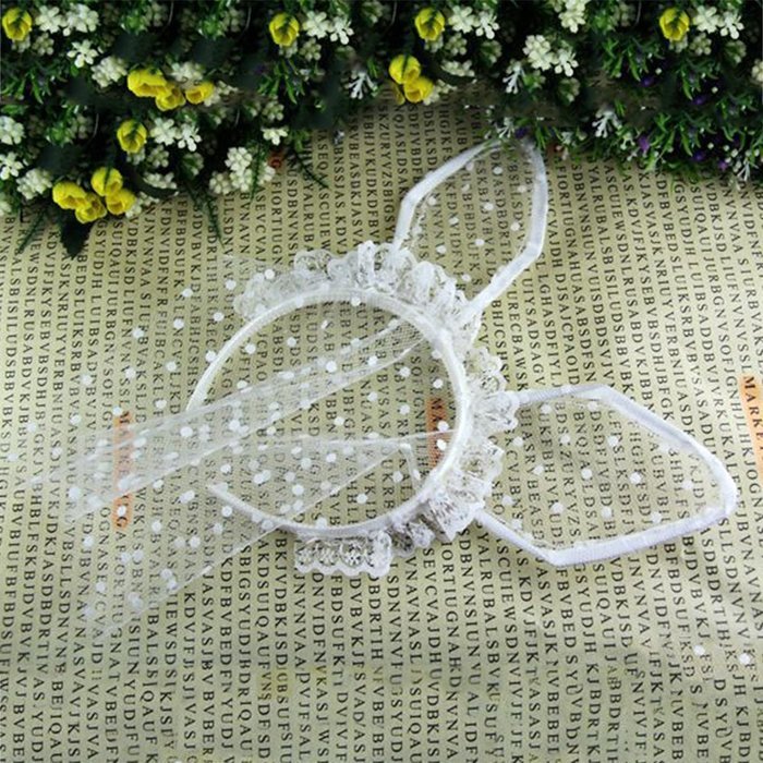 Spritech(TM) Women's Girls Fashion Lace Lone White Bunny Ears with Veil Hair Band Head Band for Catwalk Shows... N18
