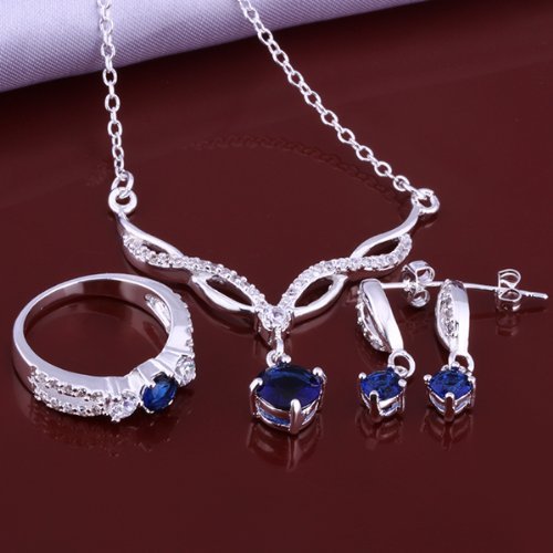 Yaheeda Circular-Shaped Colorful Cubic Zirconia Wedding Necklace Earrings Ring Set for Brides or Bridesmaids