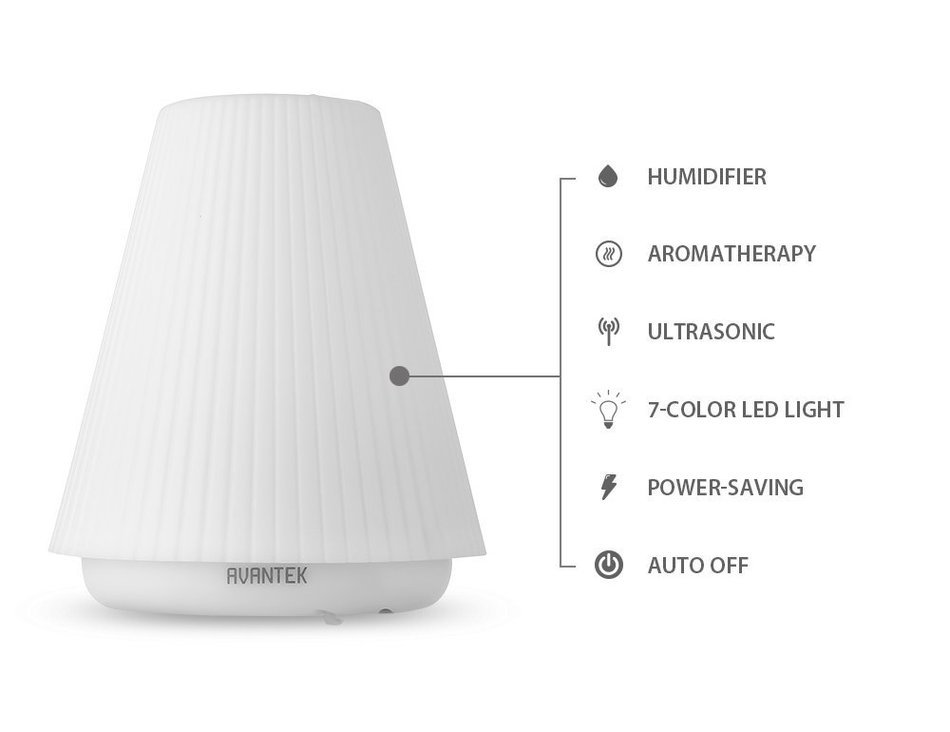 AVANTEK Essential Oil Diffuser, Ultrasonic Aromatherapy Humidifier with 7-Color Lights, 100ml N6