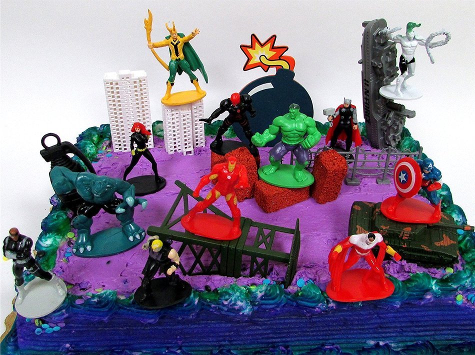 20 Piece AVENGERS & FRIENDS SUPER HERO Birthday Cake Topper Set Featuring Avenger Super Hero Crew Characters and... N3