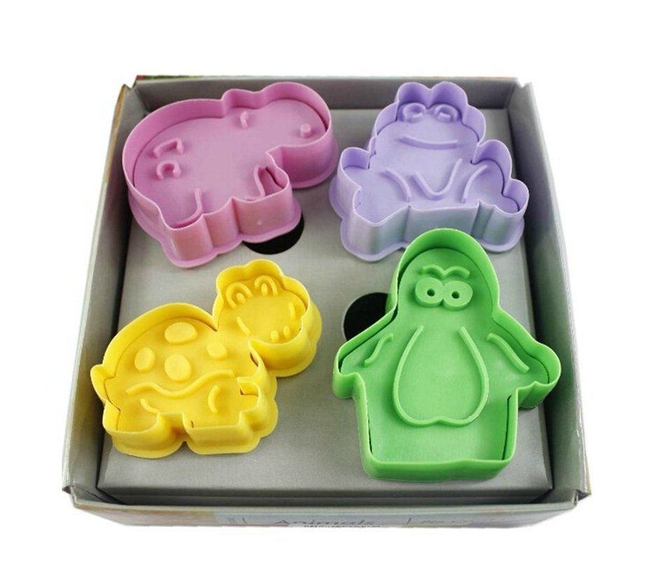 SHINA 4x 3D Dinosaur Hippo Frog Penguins Deco Fondant Cookie Mold Sugar craft Cutter