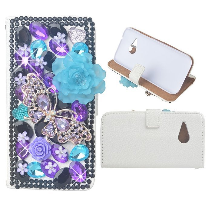 KAKA(TM) 3D Handmade Colorful Black Pulple Blue Rhinestone Crystal PU Leather Stand Folding Protective Case Big... N21
