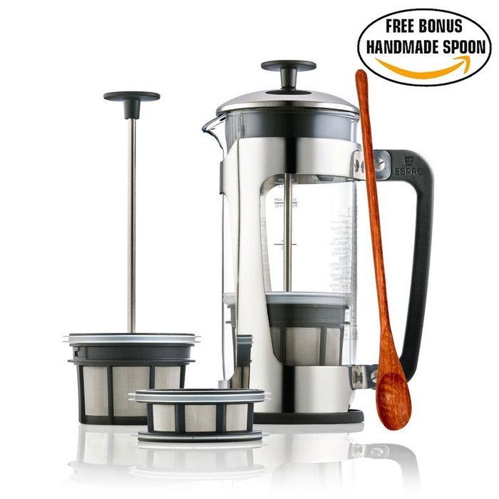 Espro Press P5 - French Press Coffee Press with Thick & Durable SCHOTT Duran glass + Bonus Wooden Stirring Spoon...