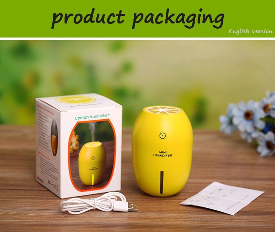 UnitedPlug 180ml Electric USB Mini Portable Travel Home Office Ultrasonic Air Cool Mist LED Light Humidifier Lemon N11
