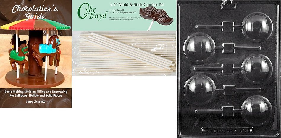Cybrtrayd 'Volleyball Lolly' Sports Chocolate Candy Mold with 50 4.5-Inch Lollipop Sticks and Chocolatier's Guide